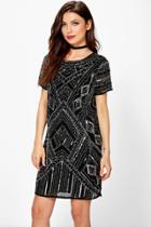 Boohoo Boutique Di Embellished Cap Sleeve Shift Dress Black