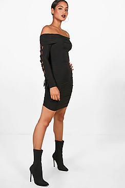 Boohoo Lace Up Sleeve Bodycon Dress