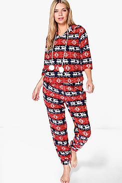 Boohoo Leah Plush Fairisle And Reindeer Hood Twosie