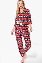 Boohoo Leah Plush Fairisle And Reindeer Hood Twosie