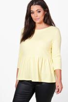 Boohoo Plus Nadia Ruffle Hem 3/4 Sleeve Top Yellow