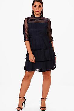 Boohoo Plus Lisa Frill Lace Detail Skater Dress