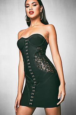 Boohoo Premium Kelly Bandage And Lace Corset Dress