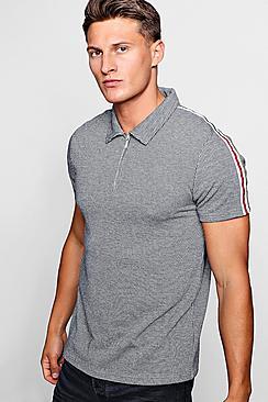 Boohoo Smart Jacquard Check Polo With Side Tape