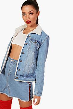 Boohoo Bryce Borg Lined Denim Jacket