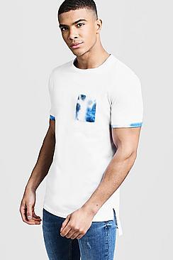Boohoo Step Hem Roll Sleeve T-shirt With Tie Dye Pocket