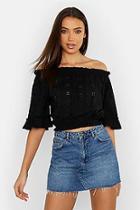 Boohoo Tall Broderie Anglaise Bardot Frill Crop Top
