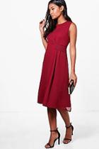 Boohoo Rowen Pleat And Gather Midi Skater Dress