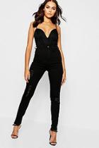 Boohoo Super High Waisted Power Stretch Distressed Skinny Jeans