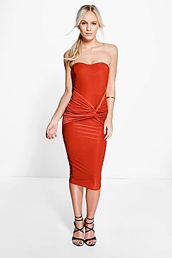 Boohoo Petite Anna Bandeau Twist Detail Midi Dress