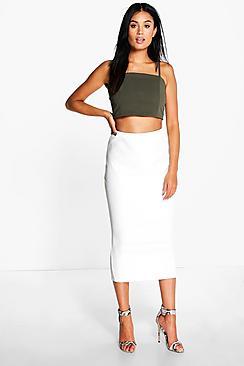 Boohoo Reina Chunky Rib Longer Line Split Back Midi Skirt