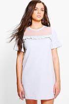 Boohoo Teresa Mesh Ruffle Trim T-shirt Dress Dove