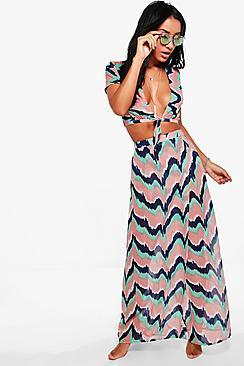 Boohoo Evie Zig Zag Split Skirt Beach Co-ord