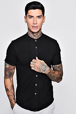 Boohoo Short Sleeve Grandad Shirt With Pocket Detail