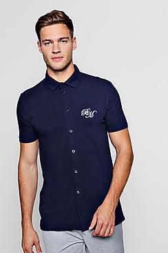 Boohoo Short Sleeve Muscle Fit Shirt With Bm Logo