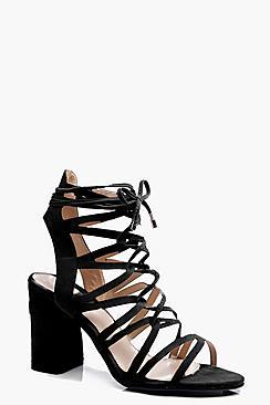 Boohoo Lois Multi Strap Lace Up Block Heel