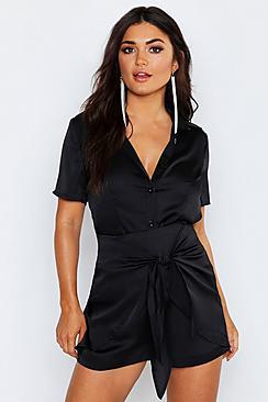 Boohoo Satin Button Through Shirt + Short Co-ord