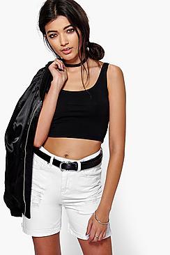 Boohoo Kellie Longer Length Boyfriend Denim Shorts