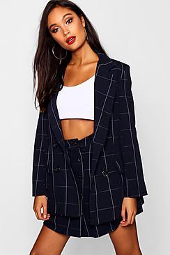 Boohoo Woven Double Breasted Window Pane Check Blazer