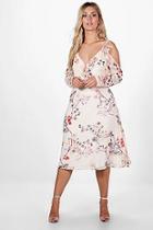 Boohoo Plus Ellie Chiffon Floral Midi Skater Dress