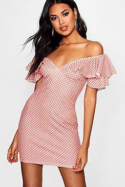 Boohoo Kayleigh Ruffle Frill Shoulder Bodycon Dress