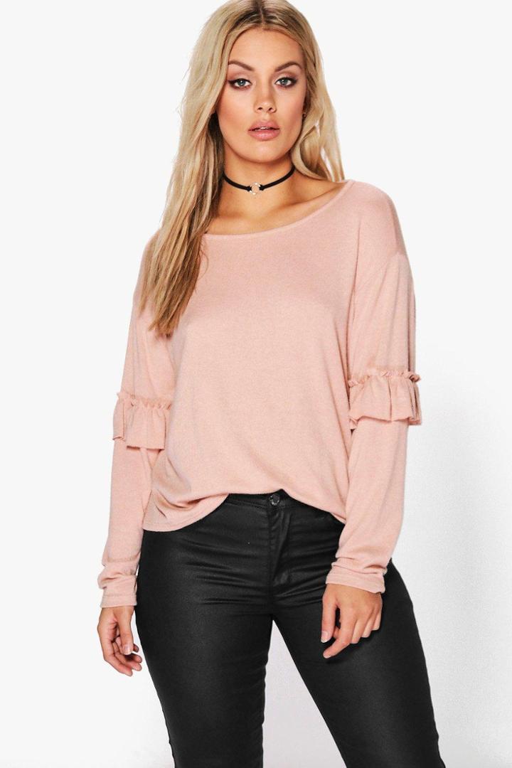 Boohoo Plus Saskia Frill Sleeve Jumper Blush