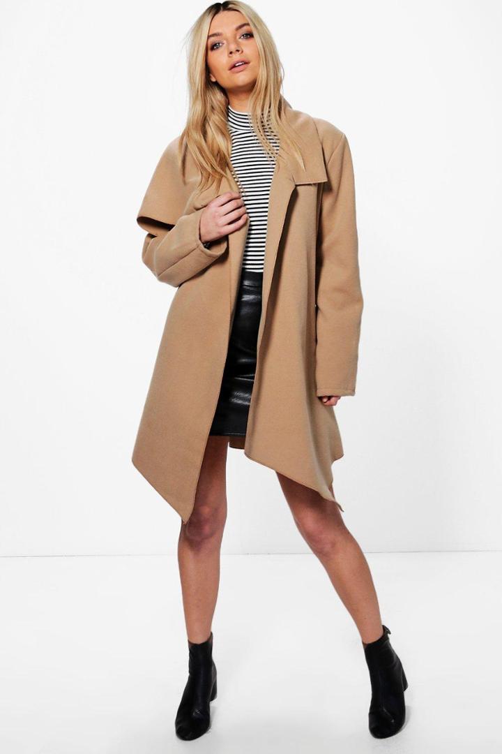 Boohoo Jessica Oversized Collar Wool Look Coat Camel