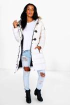 Boohoo Hollie Quilted Faux Fur Hood Parka White