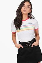 Boohoo Nikita Miami Slogan Washed Stripe T-shirt