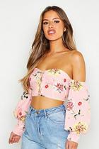 Boohoo Petite Woven Floral Button Off The Shoulder Top