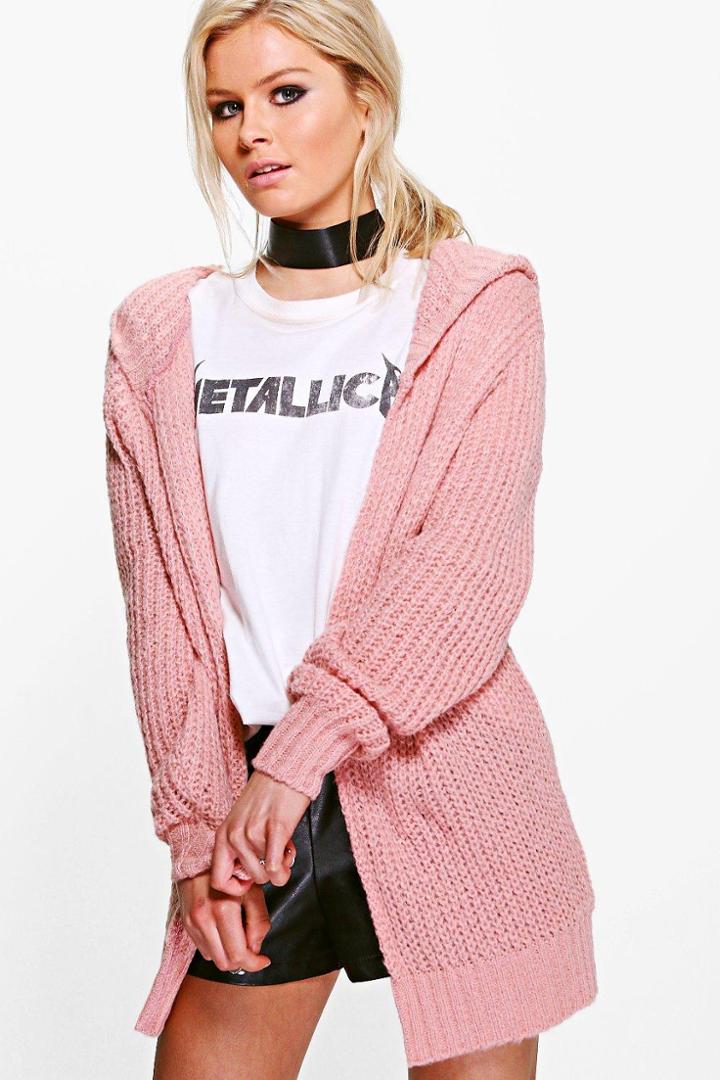 Boohoo Camille Soft Knit Hooded Cardigan Blush