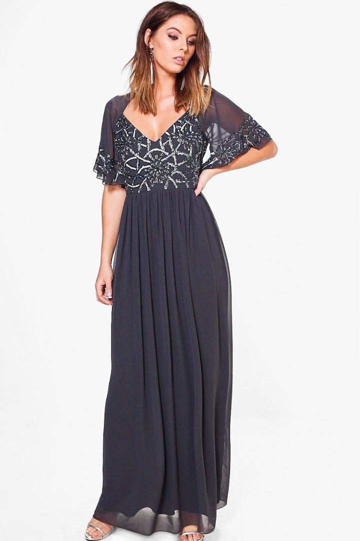 Boohoo Boutique Michi Embellished Maxi Dress Grey