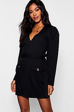 Boohoo Belted Pocket Front Utility Shift Dress