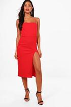 Boohoo Sian Crepe Square Neck Side Split Midi Dress