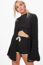 Boohoo Violet Wide Sleeve Edge To Edge Cardigan Black