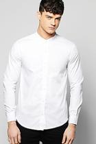 Boohoo Grandad Collar Shirt With Curve Hem And Zip Detail