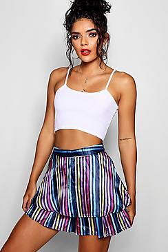 Boohoo Victoria Woven Satin Stripe Skater Skirt