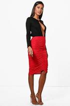 Boohoo Liah Rouched Front Jersey Midi Skirt