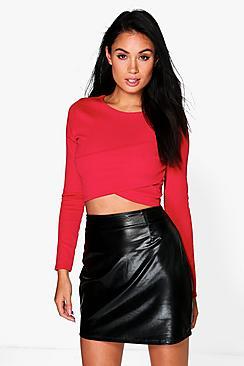 Boohoo Sasha Bandage Fabric Wrap Front Crop