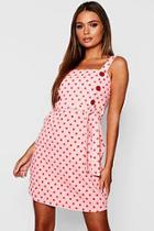 Boohoo Pink And Red Polka Dot Button Detail Shift Dress