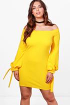 Boohoo Plus Jemima Off The Shoulder Cuff Bodycon Dress Yellow