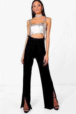 Boohoo Tall Amelia Tie Waist Wide Leg 38 Trouser