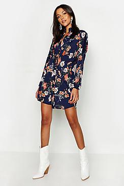 Boohoo Tall Floral Shirt Dress