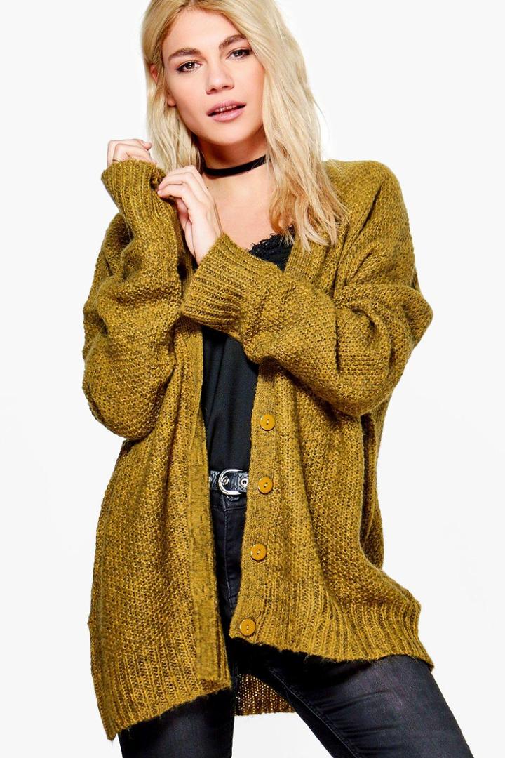 Boohoo Zoey Oversized Boyfriend Cardigan Green