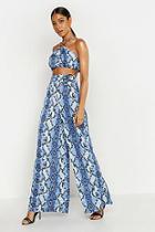 Boohoo O Ring Belted Snake Print Wide Leg Trouser