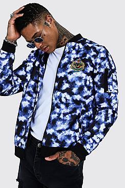 Boohoo Tie Dye Bomber Jacket With  Back Embroidery