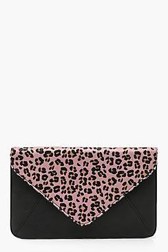 Boohoo Faux Leopard Pony Print Clutch