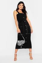 Boohoo Contrast Stitch Button Down Belted Midi Dress