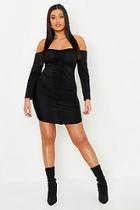 Boohoo Plus Slinky Off The Shoulder Ruched Bodycon Dress
