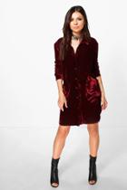 Boohoo Boutique Natasha Immi Velvet Shirt Dress Berry